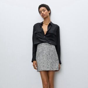 Like New Aritzia Mini Tweed Skirt Black White Babaton